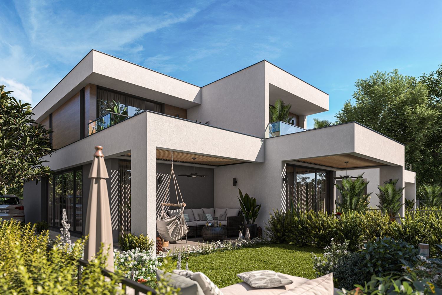 Изключителна двуетажна къща с три спални и просторен двор в луксозен охраняем комплекс между Сарафово и Поморие